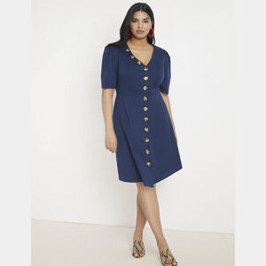 Eloquii Button Front A-Line Navy Blue Dress Size 16